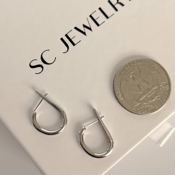 Hoop Huggie Earrings | Platinum Plated | Silver Color - Picture 4 of 10